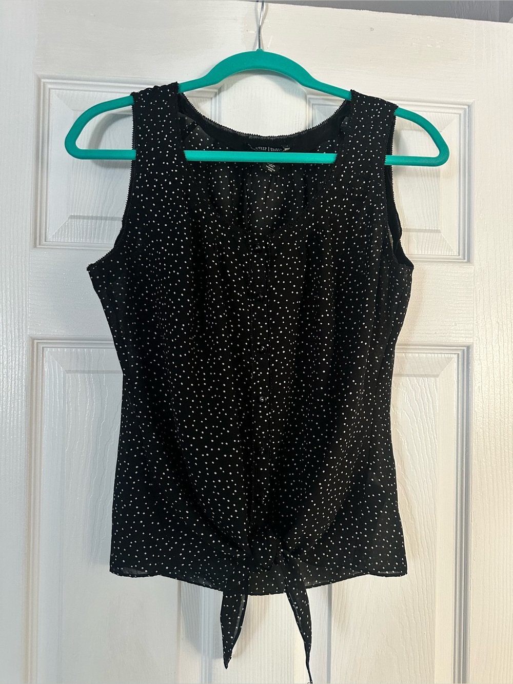 White House Black Market Black Polka Dot Tie-Front Sleeveless Sheer Tank Top 8